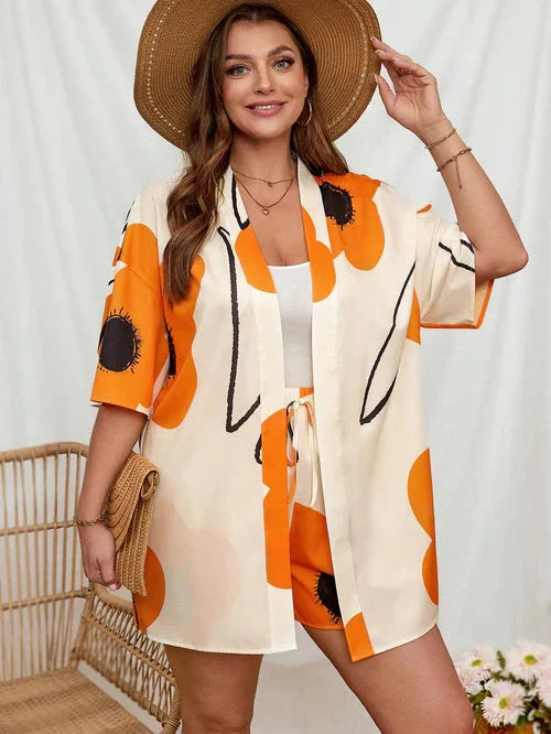 Conjunto de Quimono e Shorts Plus Size - Louise lojasoeconomia Laranja G 