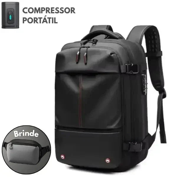 Mochila de Viagens com Compressor Portátil - UltraFit + BRINDE EXCLUSIVO Loja Online Preto 