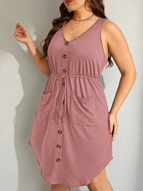 Vestido Ajuste na Cintura e Falsos Botões Plus Size - Iolanda lojasoeconomia 