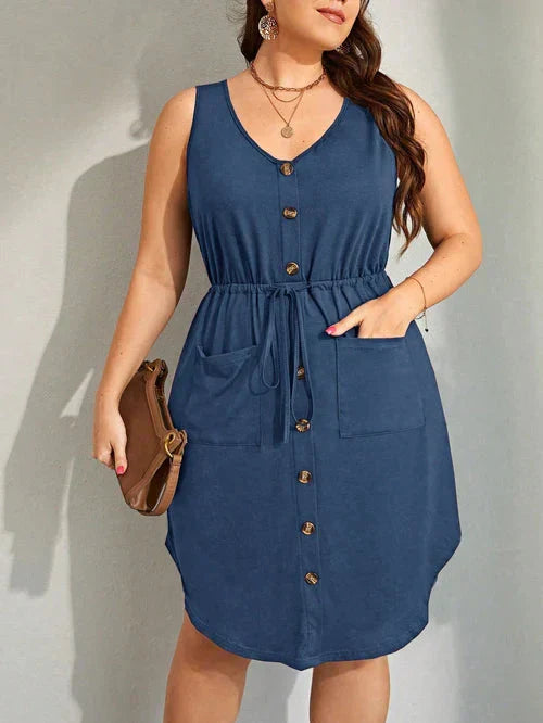 Vestido Ajuste na Cintura e Falsos Botões Plus Size - Iolanda lojasoeconomia 