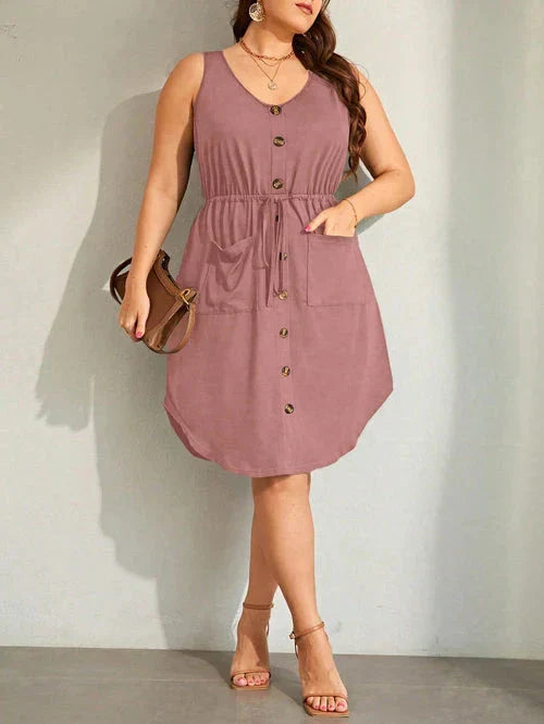 Vestido Ajuste na Cintura e Falsos Botões Plus Size - Iolanda lojasoeconomia 