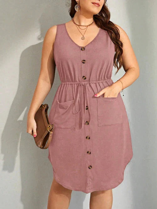 Vestido Ajuste na Cintura e Falsos Botões Plus Size - Iolanda lojasoeconomia 