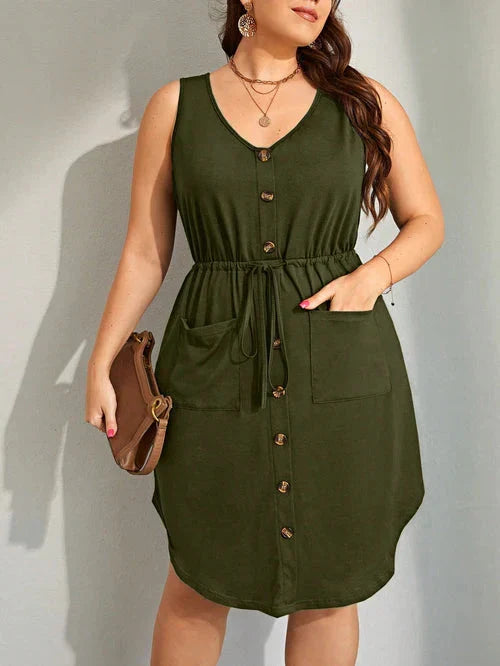 Vestido Ajuste na Cintura e Falsos Botões Plus Size - Iolanda lojasoeconomia 