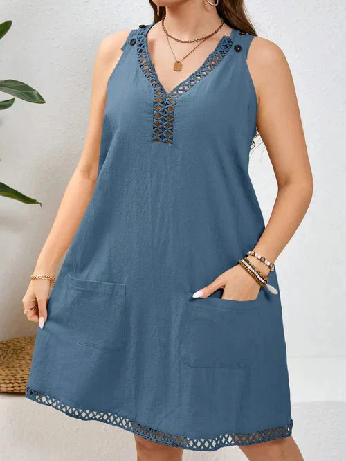 Vestido Algodão com Bordado Vazado Plus Size - Katlyn lojasoeconomia Azul G 