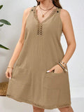 Vestido Algodão com Bordado Vazado Plus Size - Katlyn lojasoeconomia Castanho G 