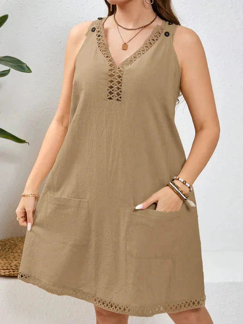 Vestido Algodão com Bordado Vazado Plus Size - Katlyn lojasoeconomia Castanho G 