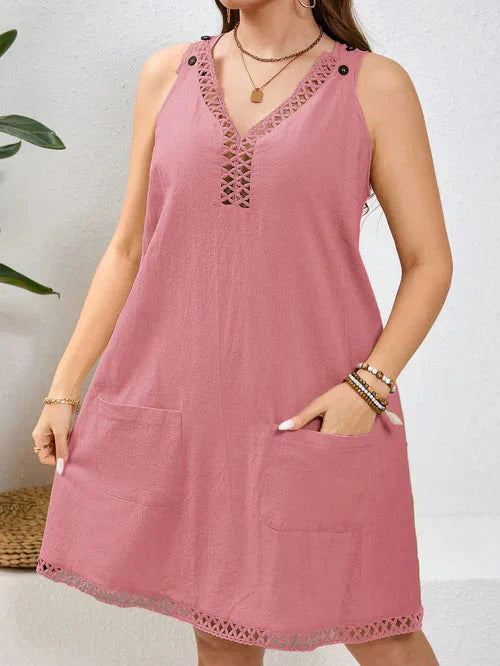 Vestido Algodão com Bordado Vazado Plus Size - Katlyn lojasoeconomia Rosa G 
