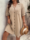 Vestido Casual Botões Frontais Plus Size - Alicya lojasoeconomia 
