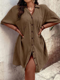 Vestido Casual Botões Frontais Plus Size - Alicya lojasoeconomia Castanho G 