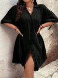 Vestido Casual Botões Frontais Plus Size - Alicya lojasoeconomia Preto G 