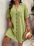 Vestido Casual Botões Frontais Plus Size - Alicya lojasoeconomia Verde G 