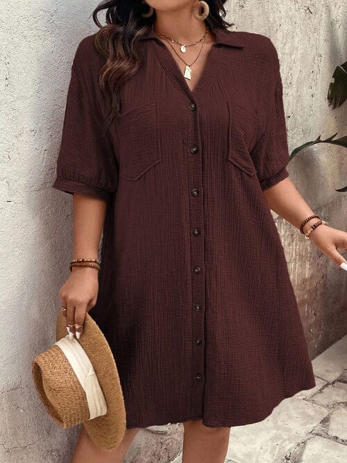 Vestido Casual Botões Frontais Plus Size - Alicya lojasoeconomia Vinho G 
