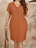 Vestido Falsos Botões Plus Size - Pauline lojasoeconomia Laranja G 