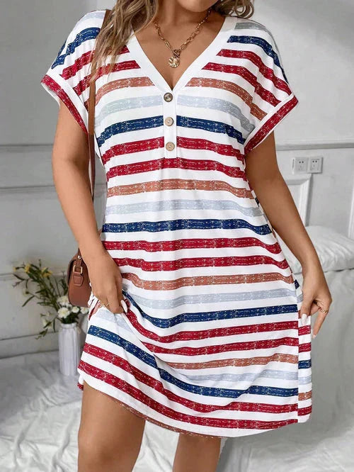Vestido Listrado Plus Size - Aura lojasoeconomia 