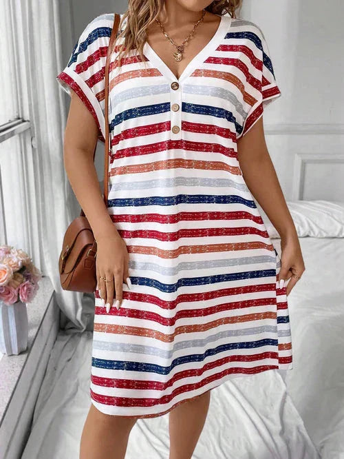 Vestido Listrado Plus Size - Aura lojasoeconomia Colorido 2 G 