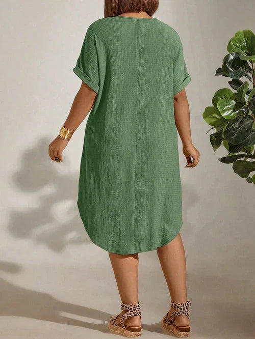Vestido Textura Leve e Manga Morcego Plus Size - Britney lojasoeconomia 