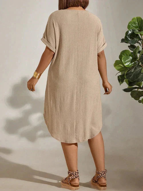 Vestido Textura Leve e Manga Morcego Plus Size - Britney lojasoeconomia 