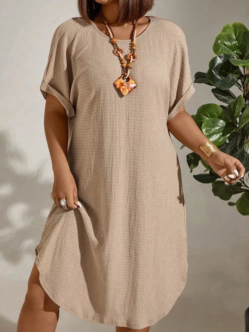 Vestido Textura Leve e Manga Morcego Plus Size - Britney lojasoeconomia Damasco G 