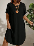 Vestido Textura Leve e Manga Morcego Plus Size - Britney lojasoeconomia Preto G 