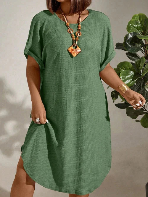 Vestido Textura Leve e Manga Morcego Plus Size - Britney lojasoeconomia Verde G 